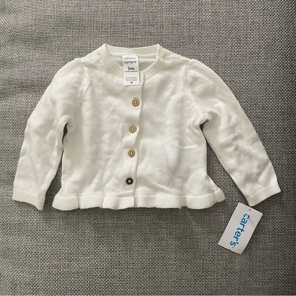 NWT Carter's White Baby Cardigan, 3M
